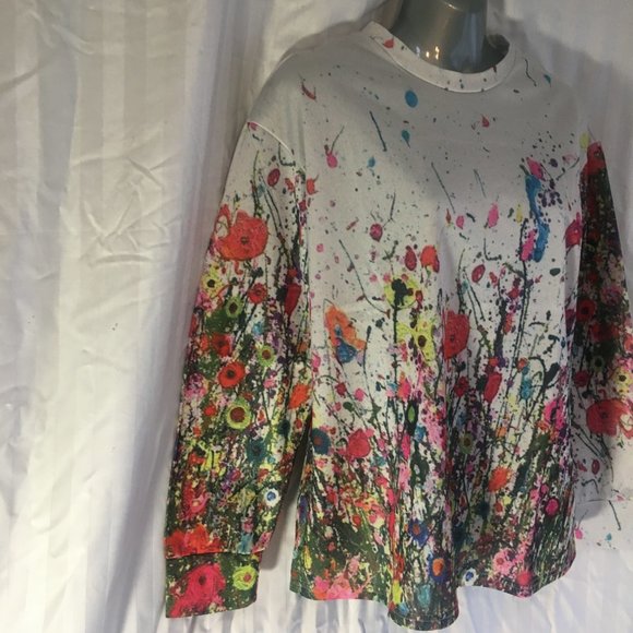 *HOST PICK* Misslook Pullover Top Womens Large Long Sleeve Blouse White Flower - Picture 6 of 16